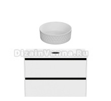 Тумба с раковиной Allen Brau Activity 90 с подсветкой, матовый белый, черный браш, столешница белая, раковина Fantasy Romb 36 белая