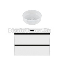 Тумба с раковиной Allen Brau Activity 90 с подсветкой, матовый белый, черный браш, столешница белая, раковина Fantasy Line 36, белая