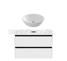 Тумба с раковиной Allen Brau Activity 90 с подсветкой, матовый белый, черный браш, столешница белая, раковина Fantasy Round 45, белая