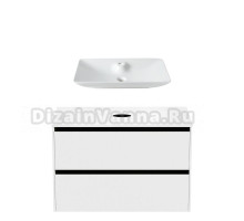 Тумба с раковиной Allen Brau Activity 90 с подсветкой, матовый белый, черный браш, столешница белая, раковина Fantasy Y 64x40, белая