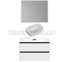 Мебель для ванной комнаты Allen Brau Activity 90 с подсветкой, матовый белый, черный браш, столешница белая, раковина Fantasy Sphere 55х40, белая