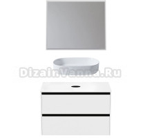 Мебель для ванной комнаты Allen Brau Activity 90 с подсветкой, матовый белый, черный браш, столешница белая, раковина Fantasy Oval 55, белая