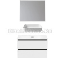 Мебель для ванной комнаты Allen Brau Activity 90 с подсветкой, матовый белый, черный браш, столешница белая, раковина Fantasy Quad 50, белая