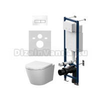 Комплект 5 в 1 AM.PM X-Joy Унитаз подвесной C851900SC + Инсталляция ErgoFit I012711.0301 кнопка смыва глянцевая белая