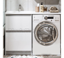 Тумба с раковиной Alavann Soft Silver 120 L под стиральную машину, белая