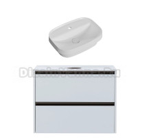 Тумба с раковиной Allen Brau Activity 90 с подсветкой, матовый белый, олива браш, столешница белая, раковина Fantasy Sphere 55x40, белая