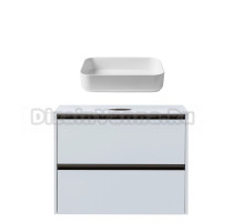 Тумба с раковиной Allen Brau Activity 90 с подсветкой, матовый белый, олива браш, столешница белая, раковина Fantasy Quad 50x36, белая