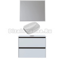 Мебель для ванной комнаты Allen Brau Activity 90 с подсветкой, матовый белый, олива браш, столешница белая, раковина Fantasy Sphere 55х40, белая