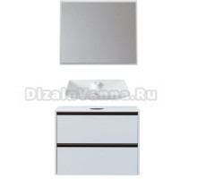 Мебель для ванной комнаты Allen Brau Activity 90 с подсветкой, матовый белый, олива браш, столешница белая, раковина Fantasy Y 64x40, белая