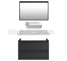 Мебель для ванной комнаты Allen Brau Fantasy 2.0 100 матовый антрацит, столешница бежевая, раковина Fantasy Quad 50, белая