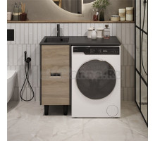 Тумба с раковиной 1MarKa Maid 38Н(100) L под стиральную машину, раковина черная, антрацит, орех лучистый европейский