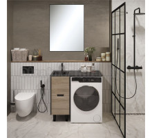 Мебель для ванной комнаты 1MarKa Maid 38Н(100) L под стиральную машину, раковина черная, зеркало Pino, антрацит, орех лучистый европейский