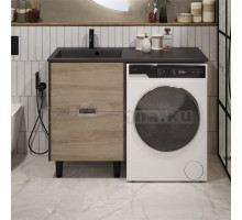 Тумба с раковиной 1MarKa Maid 58Н(120) L под стиральную машину, раковина черная, антрацит, орех лучистый европейский