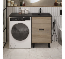 Тумба с раковиной 1MarKa Maid 58Н(120) R под стиральную машину, раковина черная, антрацит, орех лучистый европейский