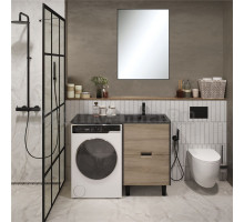 Мебель для ванной комнаты 1MarKa Maid 58Н(120) R под стиральную машину, зеркало Pino, раковина черная, антрацит, орех лучистый европейский