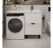 Тумба с раковиной 1MarKa Maid 58Н(120) R под стиральную машину, белая, раковина белая