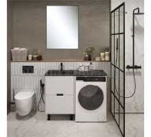 Мебель для ванной комнаты 1MarKa Maid 58Н(120) L под стиральную машину, раковина черная, зеркало Pino, белая