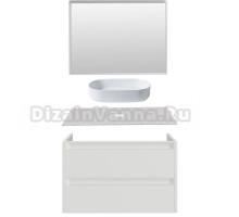 Мебель для ванной комнаты Allen Brau Fantasy 2.0 100 матовый белый, столешница бежевая, раковина Fantasy Oval 55, белая