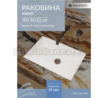 Раковина встраиваемая снизу Aqueduto Sotto SOT0210 глянцевая белая, прямоугольная