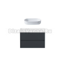 Тумба с раковиной Allen Brau Gravity 100 2 ящика, матовый антрацит, столешница белая, раковина Fantasy Oval 55, белая