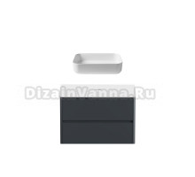 Тумба с раковиной Allen Brau Gravity 100 2 ящика, матовый антрацит, столешница белая, раковина Fantasy Quad 50, белая