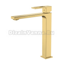 Смеситель высокий для накладной раковины чаши Германия  DQ Dortmund DA1712007 монолитный излив, латунь, матовое золото