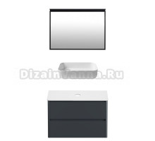 Мебель для ванной комнаты Allen Brau Gravity 100 2 ящика, матовый антрацит, столешница белая, раковина Fantasy Quad 50, белая