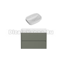 Тумба с раковиной Allen Brau Gravity 100 2 ящика, матовая олива, столешница белая, раковина Fantasy Sphere 55x40, белая