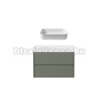 Тумба с раковиной Allen Brau Gravity 100 2 ящика, матовая олива, столешница белая, раковина Fantasy Quad 50, белая