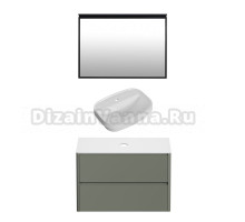 Мебель для ванной комнаты Allen Brau Gravity 100 2 ящика, матовая олива, столешница белая, раковина Fantasy Sphere 55х40, белая