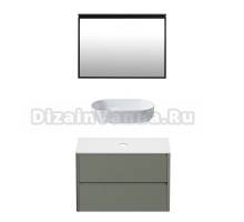 Мебель для ванной комнаты Allen Brau Gravity 100 2 ящика, матовая олива, столешница белая, раковина Fantasy Oval 55, белая