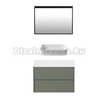 Мебель для ванной комнаты Allen Brau Gravity 100 2 ящика, матовая олива, столешница белая, раковина Fantasy Quad 50, белая
