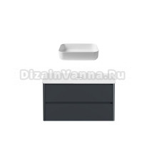 Тумба с раковиной Allen Brau Gravity 120 2 ящика, матовый антрацит, столешница белая, раковина Fantasy Quad 50, белая