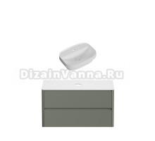 Тумба с раковиной Allen Brau Gravity 120 2 ящика, матовая олива, столешница белая, раковина Fantasy Sphere 55x40, белая