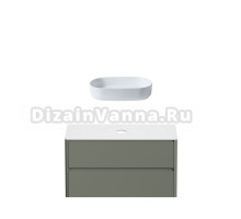 Тумба с раковиной Allen Brau Gravity 120 2 ящика, матовая олива, столешница белая, раковина Fantasy Oval 55, белая