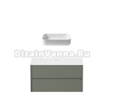 Тумба с раковиной Allen Brau Gravity 120 2 ящика, матовая олива, столешница белая, раковина Fantasy Quad 50, белая