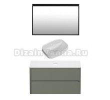 Мебель для ванной комнаты Allen Brau Gravity 120 2 ящика, матовая олива, столешница белая, раковина Fantasy Sphere 55х40, белая
