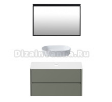 Мебель для ванной комнаты Allen Brau Gravity 120 2 ящика, матовая олива, столешница белая, раковина Fantasy Oval 55, белая