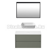 Мебель для ванной комнаты Allen Brau Gravity 120 2 ящика, матовая олива, столешница белая, раковина Fantasy Quad 50, белая