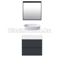 Мебель для ванной комнаты Allen Brau Gravity 80 2 ящика, матовый антрацит, столешница белая, раковина Fantasy Oval 55, белая