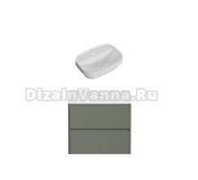 Тумба с раковиной Allen Brau Gravity 80 2 ящика, матовая олива, столешница белая, раковина Fantasy Sphere 55x40, белая