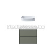 Тумба с раковиной Allen Brau Gravity 80 2 ящика, матовая олива, столешница белая, раковина Fantasy Oval 55, белая