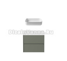 Тумба с раковиной Allen Brau Gravity 80 2 ящика, матовая олива, столешница белая, раковина Fantasy Quad 50, белая