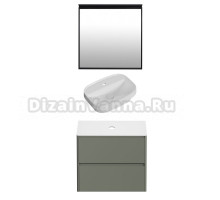 Мебель для ванной комнаты Allen Brau Gravity 80 2 ящика, матовая олива, столешница белая, раковина Fantasy Sphere 55х40, белая