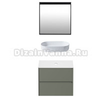 Мебель для ванной комнаты Allen Brau Gravity 80 2 ящика, матовая олива, столешница белая, раковина Fantasy Oval 55, белая
