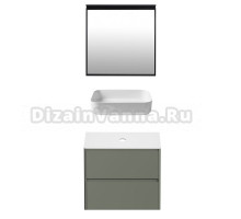Мебель для ванной комнаты Allen Brau Gravity 80 2 ящика, матовая олива, столешница белая, раковина Fantasy Quad 50, белая