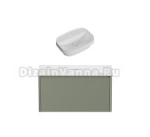 Тумба с раковиной Allen Brau Gravity 100 1 ящик, матовая олива, столешница белая, раковина Fantasy Sphere 55x40, белая