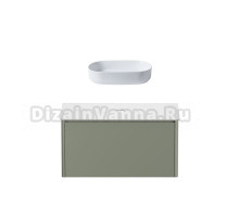 Тумба с раковиной Allen Brau Gravity 100 1 ящик, матовая олива, столешница белая, раковина Fantasy Oval 55, белая