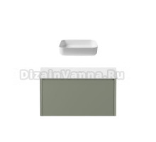 Тумба с раковиной Allen Brau Gravity 100 1 ящик, матовая олива, столешница белая, раковина Fantasy Quad 50, белая