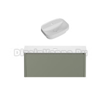 Тумба с раковиной Allen Brau Gravity 120 1 ящик, матовая олива, столешница белая, раковина Fantasy Sphere 55x40, белая